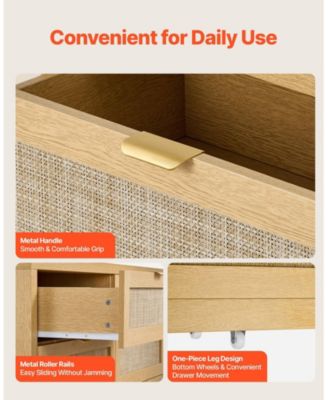 6 Drawer Rattan Dresser, Natural Rattan Chest with Metal Handle for Bedroom