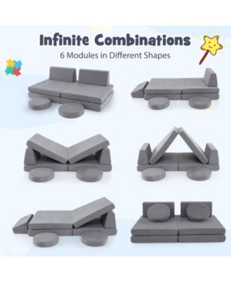 6 Piece Modular Kids Play Couch Set with Washable Covers