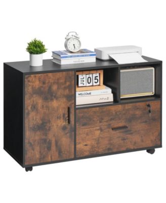 Wood File Cabinet, Mobile Lateral Filing Cabinet with Adjustable Shelves