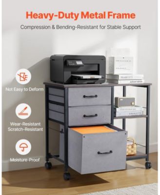 Metal File Cabinet, 3 Fabric Drawers, Wooden Vertical Filing Storage