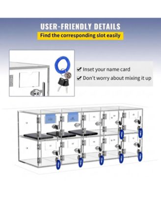 Cell Phone Storage Locker, 10 Slots, Acrylic Wall-Mounted Cabinet with Locks