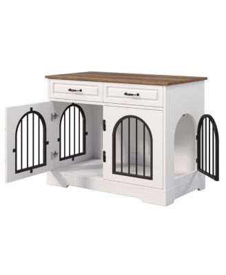 43.3" Indoor Pet House for Medium Large Dogs, Heavy Duty Wooden Dog Kennel with 2 Storage Drawers, End Table Furniture Crate