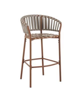 Lodi Outdoor Metal Rope Barstool with Cushion, Patio Bar Chair Set of 2