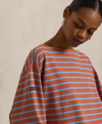 Women's Striped Long-Sleeve Boat Neck T-Shirt