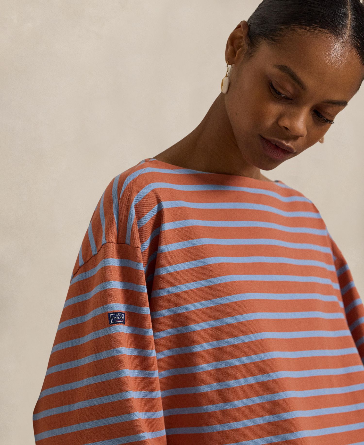 Women's Striped Long-Sleeve Boat Neck T-Shirt