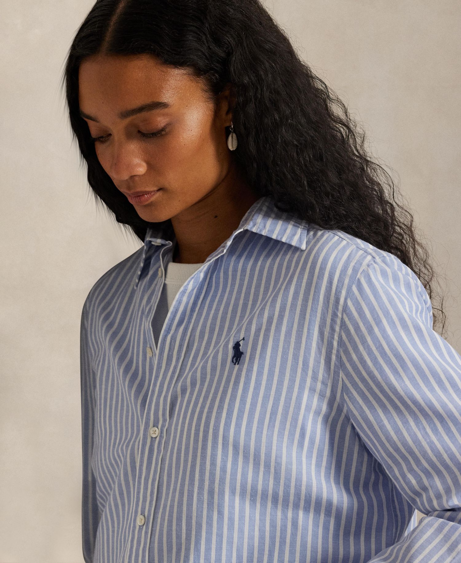 Women's Striped Long-Sleeve Button-Front Shirt