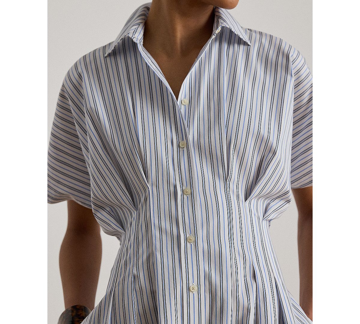 Lauren Ralph Lauren Women's Point Collar Striped Pleated Broadcloth Shirt-Dress view 3 — MAYCSS fashion products