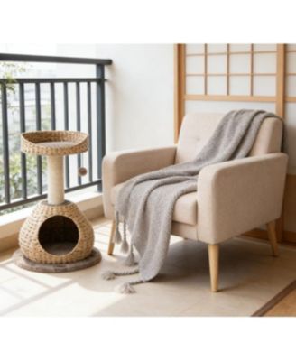 Zeus and Ruta 28 Inch Hand Made Cat Tree Tower with Jump Platform for Indoor Cats