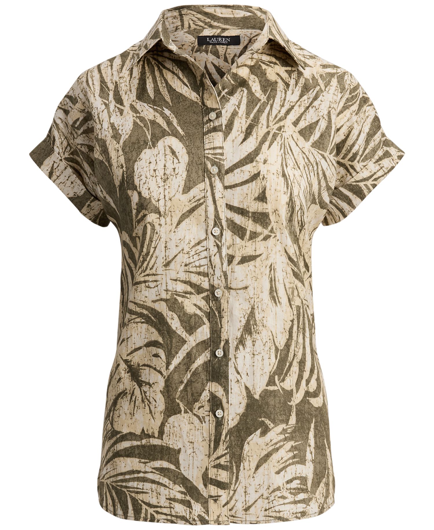 Petite Point Collar Relaxed-Fit Print Shirt