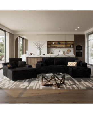 3-Piece L-Shaped Cloud Sectional Sofa with Oversized Chaise Lounge, No-Assembly Living Room Furniture Set, Plush Modular Couch and Comfy Chair