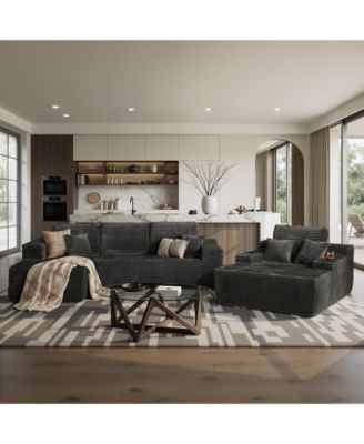 3-Piece L-Shaped Cloud Sectional Sofa with Oversized Chaise Lounge, No-Assembly Living Room Furniture Set, Plush Modular Couch and Comfy Chair