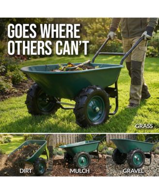 Heavy Duty Dual-Wheel Wheelbarrow Garden Cart w/Built in Stand, 500lb Capacity, Extra Large Wheels