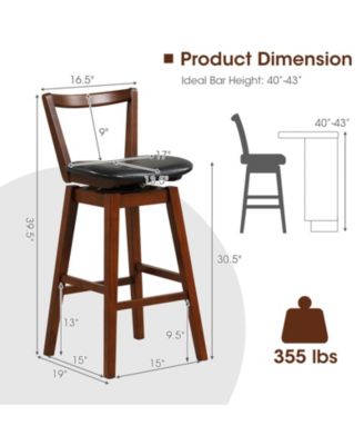 Swivel PU Leather Bar Stool with Backrest and Cushioned Seat