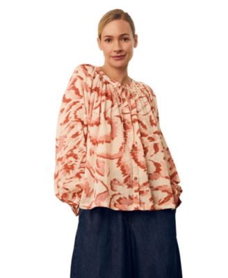 Women's Long Sleeve Tie Neck Swing Shirt