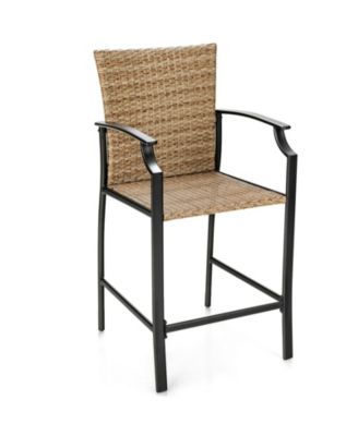 Set of 4 Patio Rattan Bar Stools with Cushions