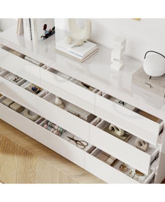 63" High Gloss 9 Drawer Dresser,Modern Bedroom Chest