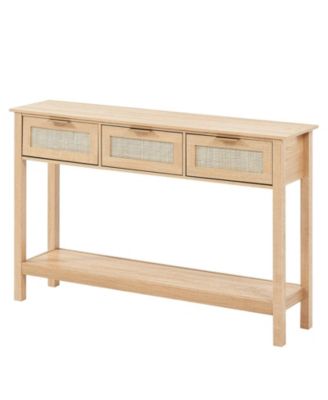 Rattan Console Table, 3 Storage Drawers, for Entryway, Living Room