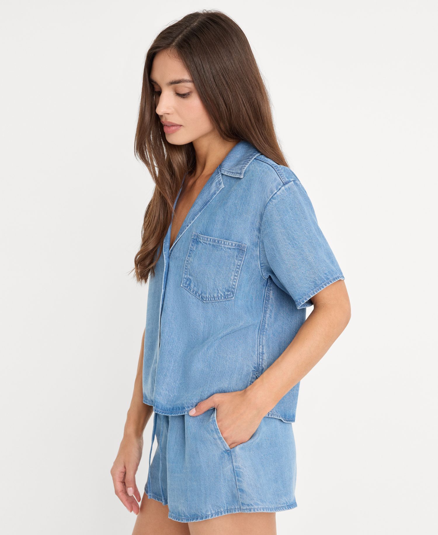 Women's Collared Neck Denim Camp Shirt