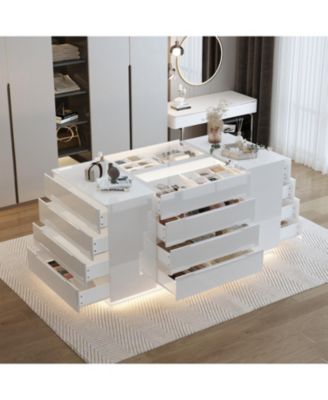 High Gloss 16 Drawer Dresser with Tempered Glass and LED Light Strip, Display Cabinet,Bedroom Armoire