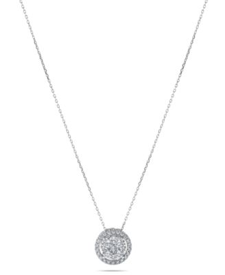 Diamond Halo Cluster Pendant Necklace (1 ct. t.w.) in 14k White Gold