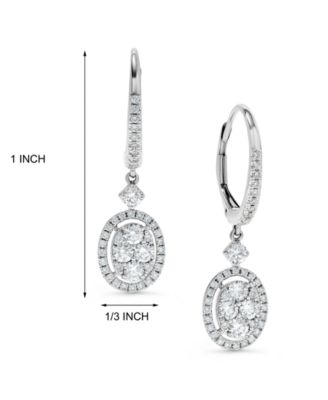 Diamond Halo Cluster Oval Drop Earrings (1 ct. t.w.) in 14k White Gold
