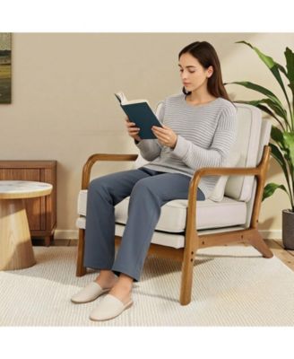 Accent Chair, Mid Century Modern Armchair, Solid Wood Frame, Linen Fabric