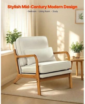 Accent Chair, Mid Century Modern Armchair, Solid Wood Frame, Linen Fabric