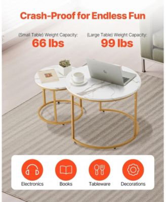 Nesting Coffee Table Set of 2, 27.6" Round Vintage Tables for Small Spaces