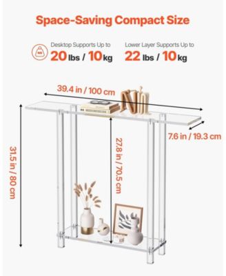Acrylic Console Table, 2-Tiers Narrow Side Desk with Storage for Living Room