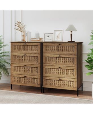 Oak 4-Drawer Storage Dresser with Metal Legs for Bedroom Organization