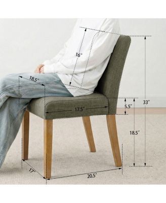Set of 2 Linen Upholstered Dining Chairs with Solid Wood Legs
