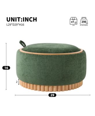 29" Round Storage Ottoman - Modern Coffee Table with Reversible Lid, Wood Frame, Chenille Fabric Footrest for Living Room