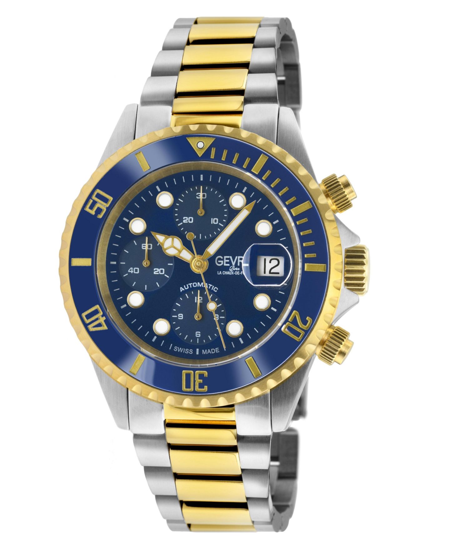 Мужские часы Gevril Wall Street Chrono Swiss Automatic Two toned SS Ipyg Bracelet Watch — фото 1