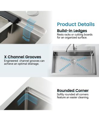 Stainless Steel Kitchen Sink, Single Bowl, Overmount Handmade Sink in Brushed, with Cutting Board, Colander