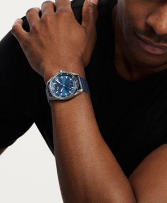 Men's Bold Verso S Swiss Quartz Navy Leather Watch, 42mm