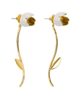 Cubic Zirconia & Imitation Pearl Golden Bloom Floral Statement Earrings