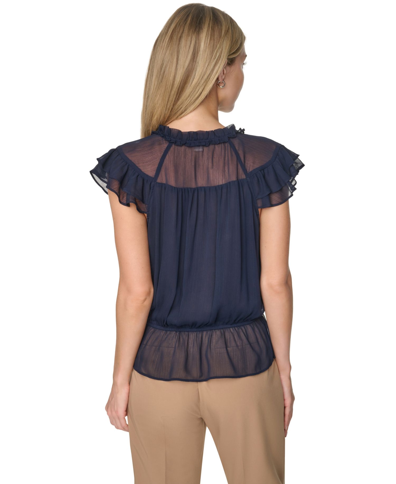 Women's Peplum Flutter-Sleeve Pull-On Blouse