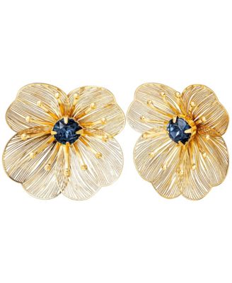 Filigree Flower Stud Earrings with Crystal Center
