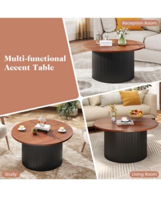  Round Coffee Table Solid Wood Frame Wooden Top