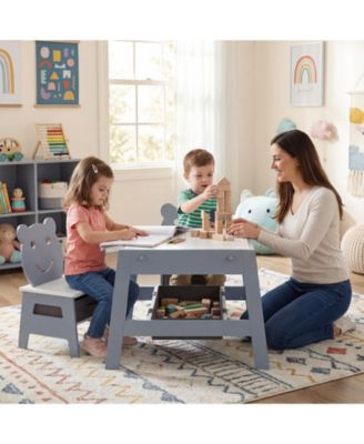 Toddler Table and 2 Chairs 5-in-1 Cute Art Desk Set with Reversible Chalkboard Whiteboard