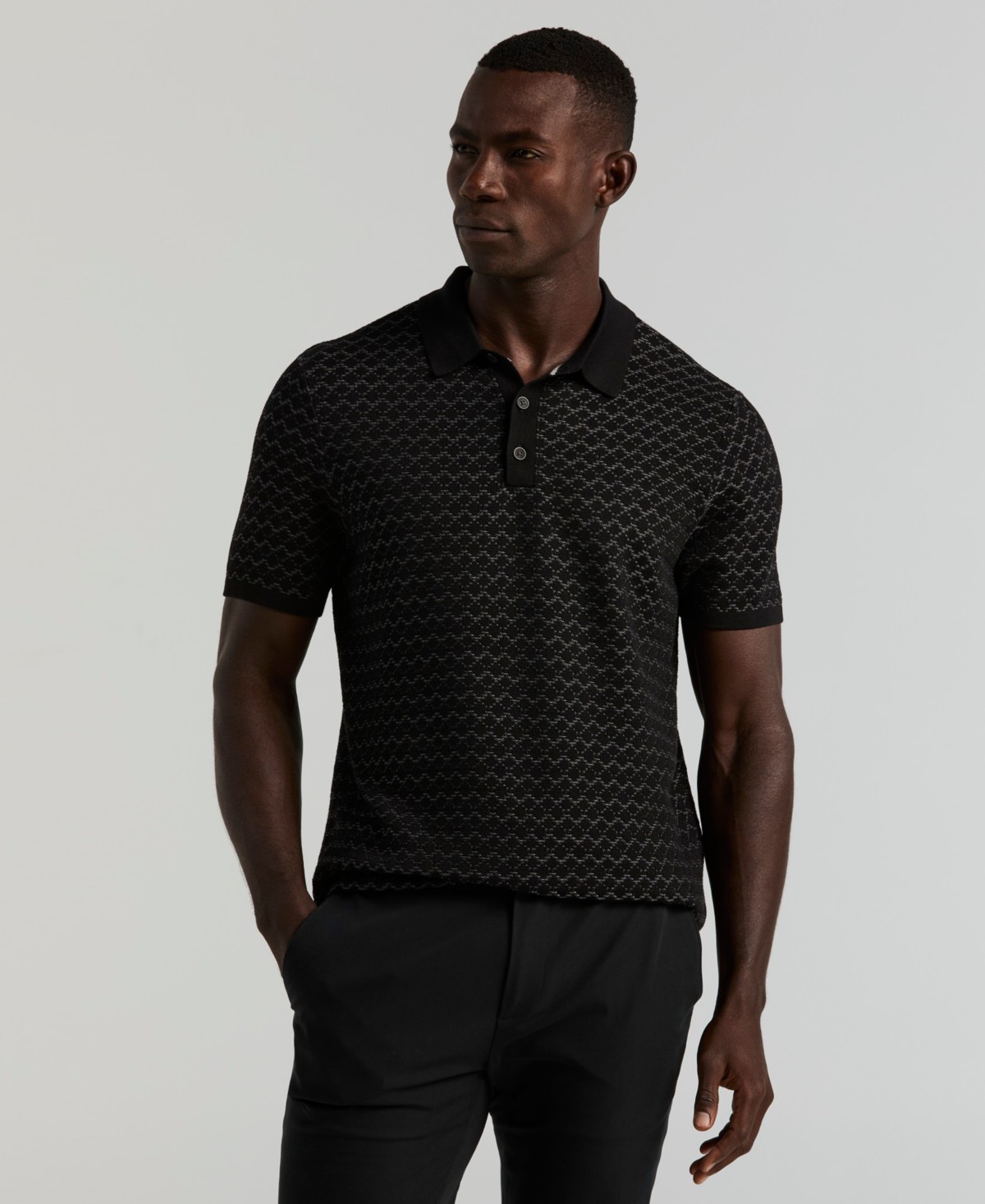 Мужские Perry Ellis Men's Geo Jacquard Short-Sleeve Polo Sweater — фото 1