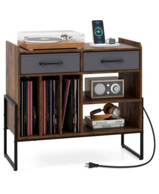 Mid Century Modern Record Player Stand with Charging Station