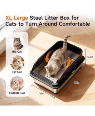 Extra Large Stainless Steel Cat Litter Box Odor Free High Sides With Scoop Easy Cleaning Anti Leak Non Stick