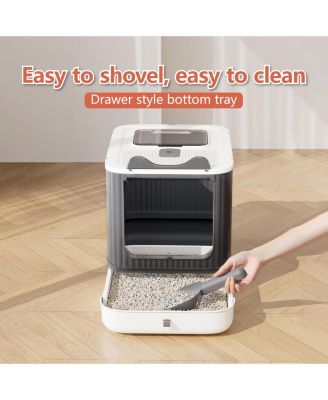 Upgraded Fully Enclosed Cat Litter Box With Lid Drawer 3 Modes Easy Clean Anti-splashing For Kitten To Adult