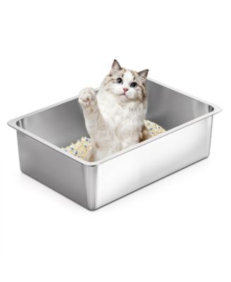 Stainless Steel Cat Litter Box High Sided Large Non Stick No Smell Easy Clean Pet Toilet For Kitten Rabbit