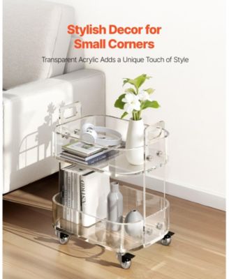 Acrylic Table with Wheels, 2-Tiers Mobile Rolling Cart, Modern Storage Desk