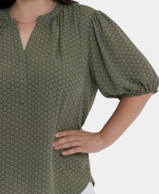 Plus Size Short-Puff-Sleeved Popover Top