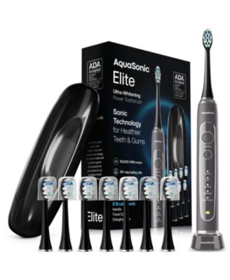 AquaSonic Elite Rechargeable Electric Toothbrush Set - Ada Accepted, 5 Modes, Travel Case, 8 Brush Heads - Charcoal