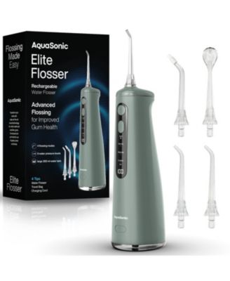 AquaSonic Elite Rechargeable Water Flosser - 300ml Tank, 4 Tips, Travel Bag - Green