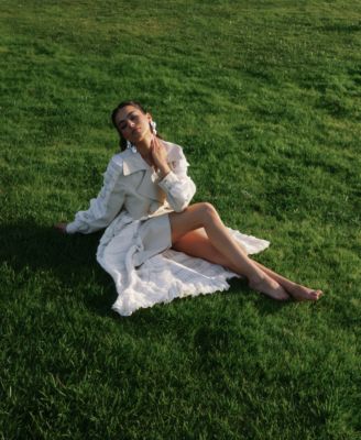 Women's Spread Collar Tulle Trench Coat